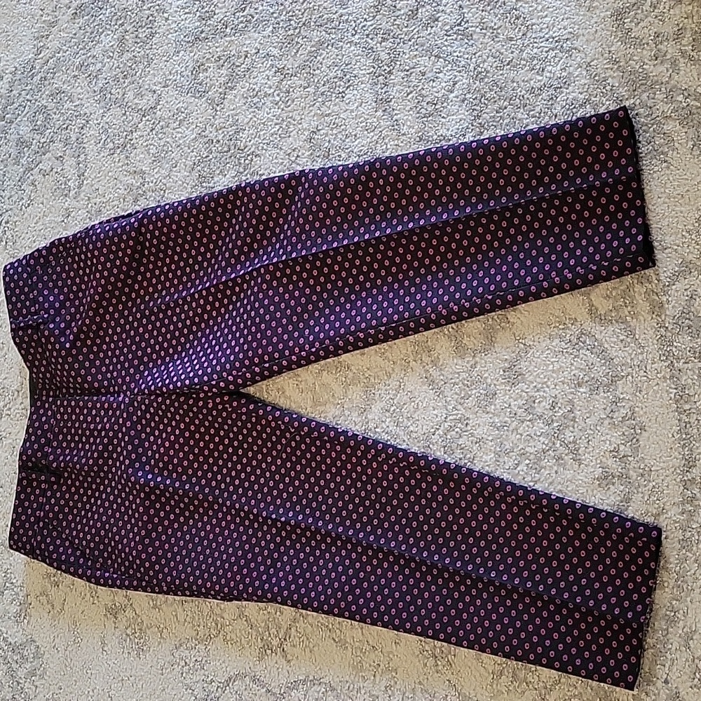 J.CREW navy/pink silk foulard design cigarette pants